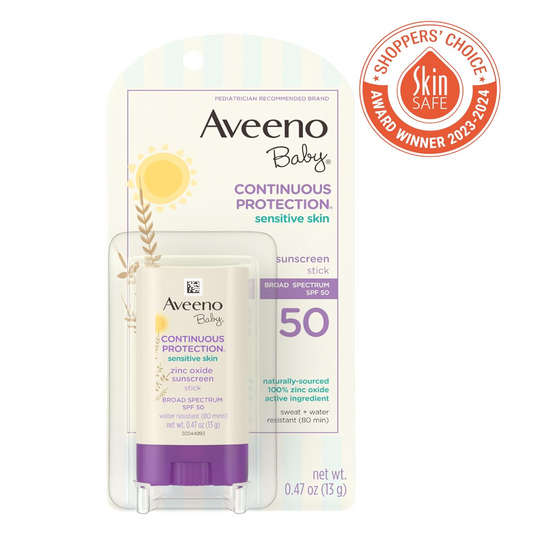 Aveeno Baby Continuous Protection Zinc Oxide Mineral Sunscreen for Sensitive Skin, Broad Spectrum SPF 50