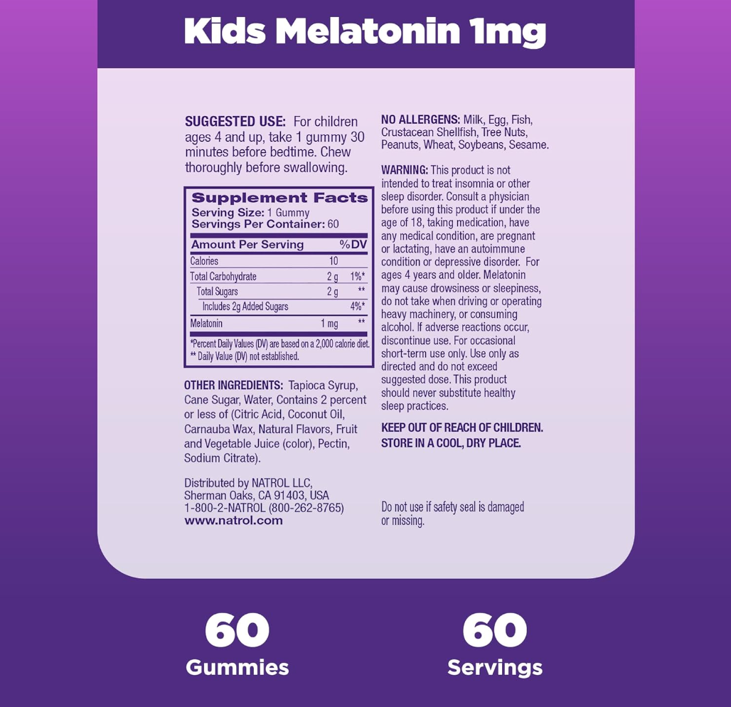 Natrol Melatonin 1mg, KIDS 4&up, 60 Gummies
